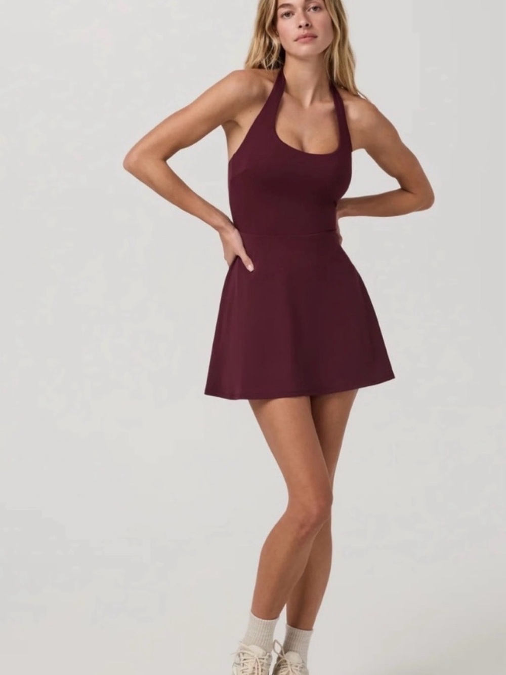 Vuori “Tiebreak” Halter Tennis Dress in Cerise color